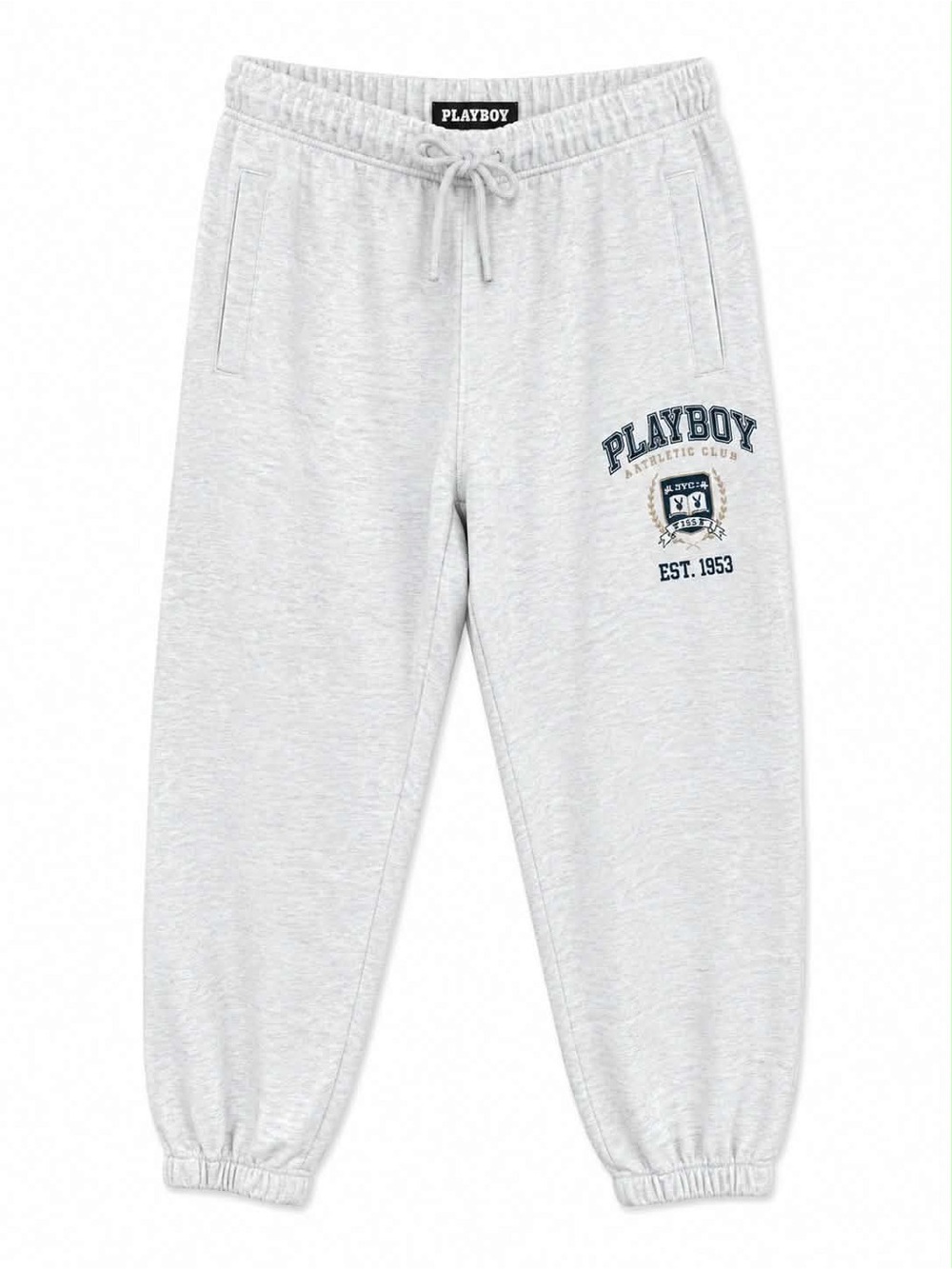 PLAYBOY Light Gray Joggers with Crest Detail – Size Large GUC